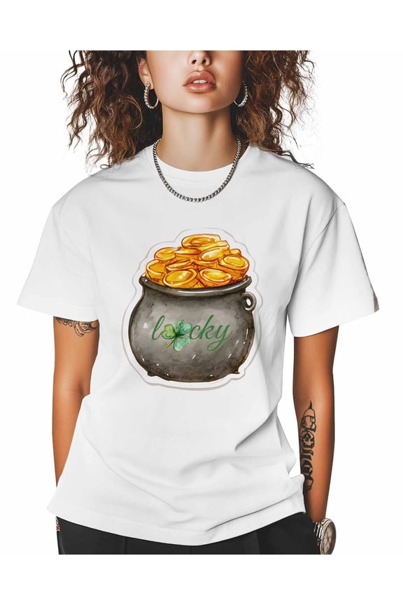 Women's Graphic T-Shirt White 5XL Women's Tops St. Patrick's Day Leprechaun Crew Neck Short Sleeve Shirts for Women