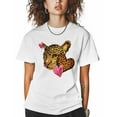 thumbnail image 1 of Women's Graphic T-Shirt White L Women's Tops Leopard Love Leopard Print Crew Neck Short Sleeve Shirts for Women, 1 of 3