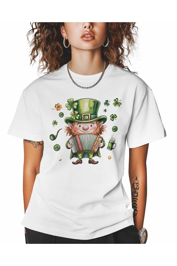 Women's Graphic T-Shirt White L Women's Tops Leprechaun St. Patrick's Day Crew Neck Short Sleeve Shirts for Women