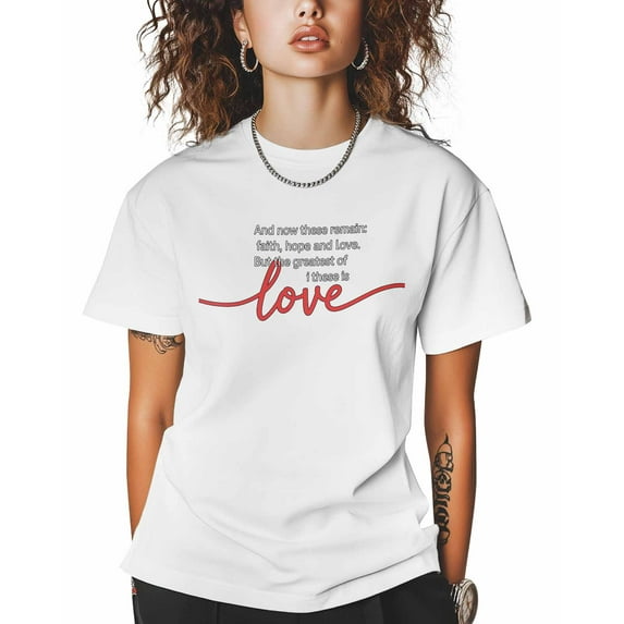Women's Graphic T-Shirt White M Women's Tops Love Inspirational Text Crew Neck Short Sleeve Shirts for Women