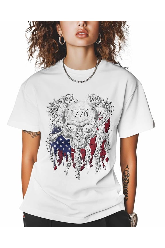 Women's Graphic T-Shirt White S Women's Tops 250 Years Anniversary Skeleton Crew Neck Short Sleeve Shirts for Women