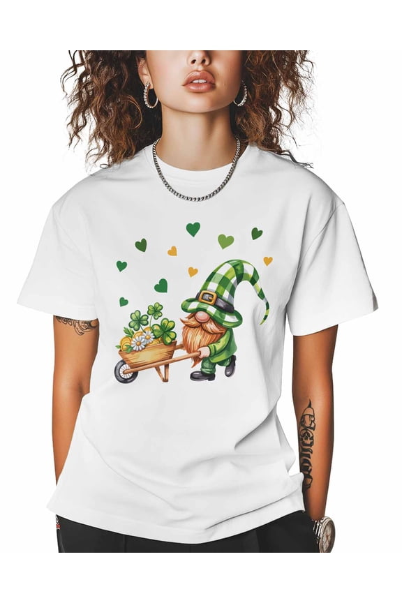 Women's Graphic T-Shirt White XS Women's Tops St. Patrick's Day Leprechaun Heart Crew Neck Short Sleeve Shirts for Women
