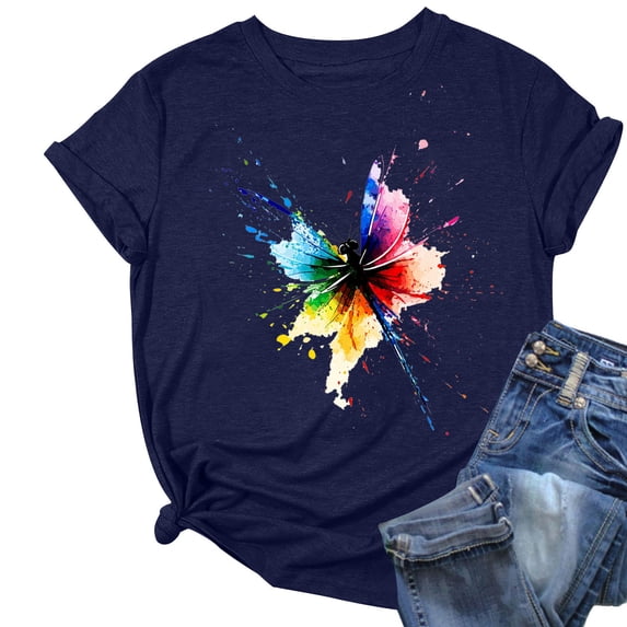 Women's Graphic T Shirts Summer Casual Classic Short Sleeve Tops Beach Loose Fit Floral Blouses Going out Tee (3XL, Dark Blue 1)