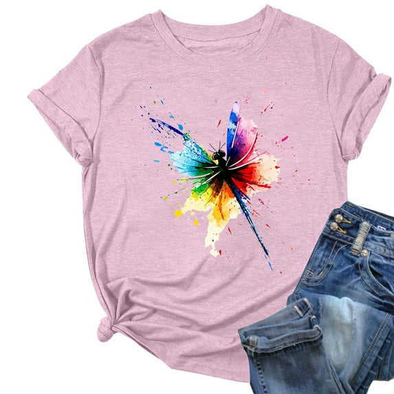 Women's Graphic T Shirts Summer Casual Classic Short Sleeve Tops Beach Loose Fit Floral Blouses Going out Tee (M, Pink 1)