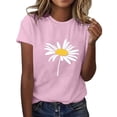 thumbnail image 1 of Women's Graphic Tee Flower Printed Short Sleeve Basic Shirts Casual Loose Fit Floral Tops Soft Comfy Clothes (S, Pink 8), 1 of 5