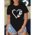 thumbnail image 1 of Women's Graphic Tee, Love Butterfly Heart Print T-Shirt, Casual Short Sleeve Tops, Round neck，Fashion，cotton，black，S-5XL, 1 of 1