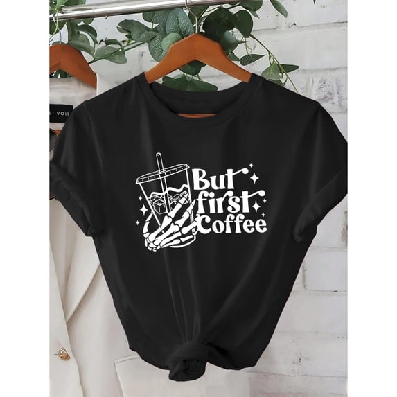 Women's Graphic Tee, Pattern printing,Short Sleeve T-Shirt, Casual Crew neck Tops for Vacation,Round neck,Fashion,cotton,black,S-5XL
