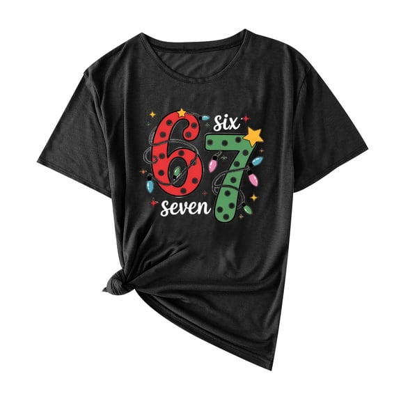 Women's Graphic Tees Casual Summer Funny Six Seven Printed Short Sleeve Cute T Shirts Tops