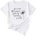 thumbnail image 1 of Women's Graphic Tees Letter Print Summer Tops Short Sleeve Loose Casual Cute Funny T Shirt - Beautiful Strong, 1 of 2