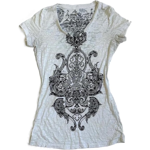 Women's Graphic Tees Y2K Vintage Gothic Tops 2000s Streetwear Shirt Emo Scene Alternative Clothes for Women,White,L