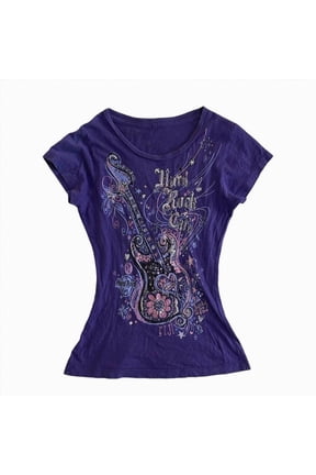 Women's Graphic Tees Y2K Vintage Gothic Tops 2000s Streetwear Slim Fit Shirt Emo Scene Alternative Clothes for Women, Casual Party Shirts