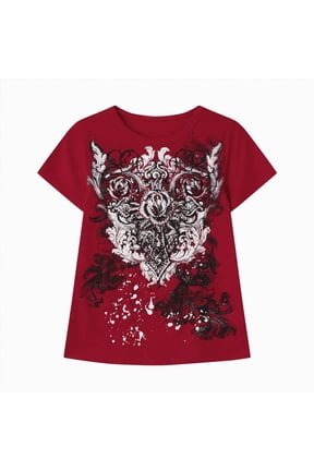 Women's Graphic Tees Y2K Vintage Gothic Tops 2000s Streetwear Slim Fit Shirt Emo Scene Alternative Clothes for Women, Casual Party Shirts