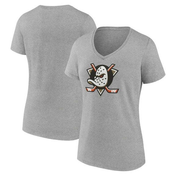 Women's Gray Anaheim Ducks  Primary Logo V-Neck T-Shirt