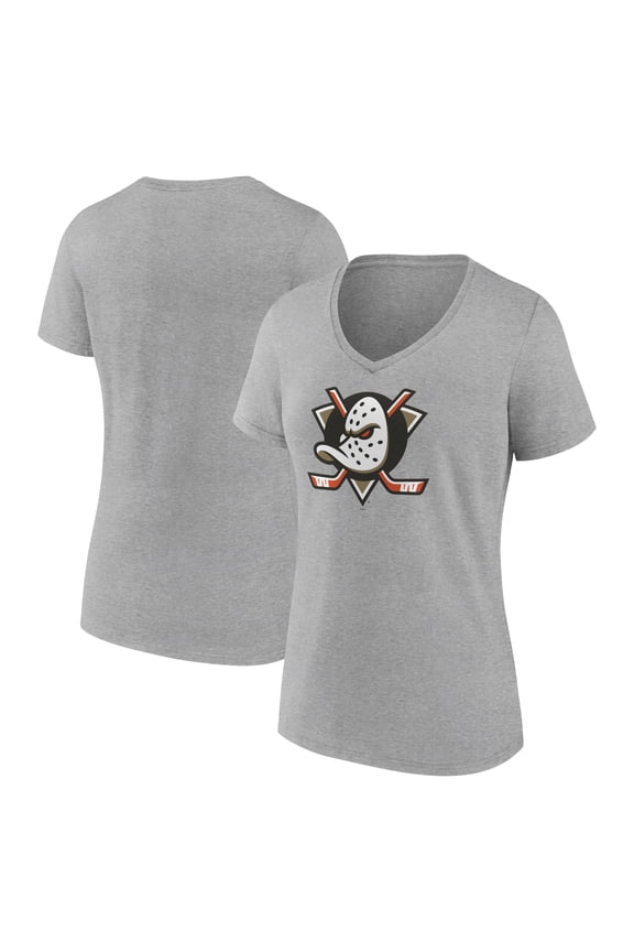 Women's Gray Anaheim Ducks Primary Logo V-Neck T-Shirt