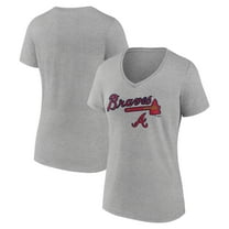 Women's Gray Atlanta Braves Team Lockup V-Neck T-Shirt