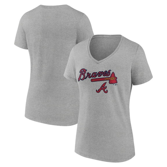 Women's Gray Atlanta Braves Team Lockup V-Neck T-Shirt