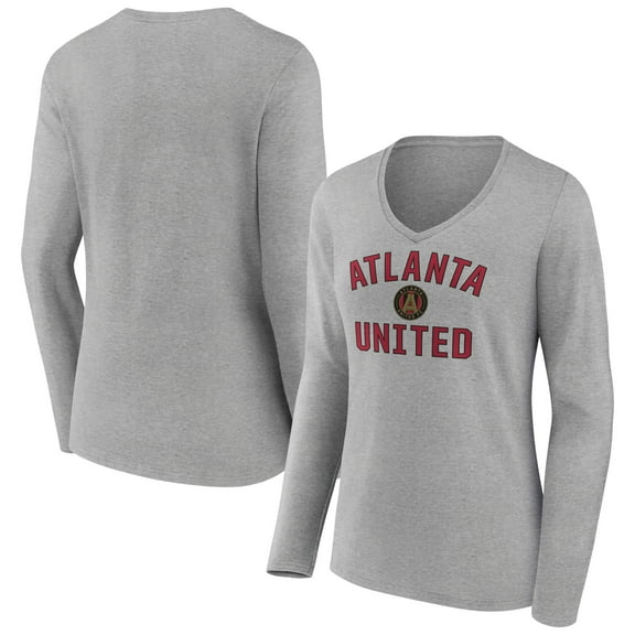 Women's Gray Atlanta United FC Victory Arch Logo Long Sleeve V-Neck T-Shirt