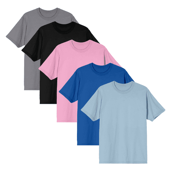 Women's Gray, Black, Pink, Blue and Light Blue 5-Pack Crew Neck Short Sleeve Night Shirt-XL