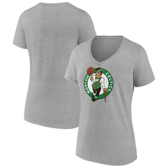 Women's  Gray Boston Celtics Primary Logo V-Neck T-Shirt