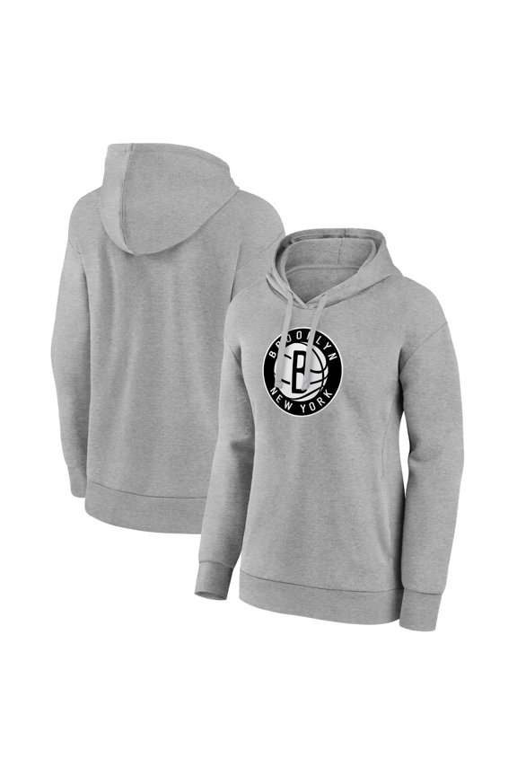 Women's Gray Brooklyn Nets Primary Logo Pullover Hoodie