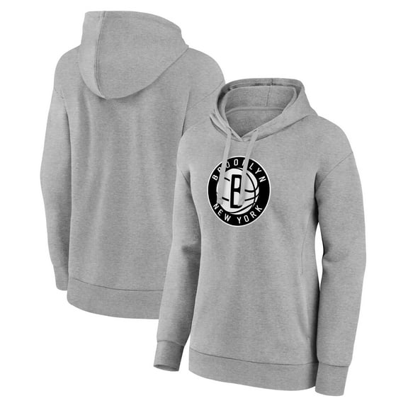 Women's Gray Brooklyn Nets Primary Logo Pullover Hoodie