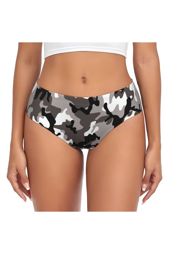 Women's Gray Camouflage Seamless Hipster Panties Stretch printed Bikini Underwear Large