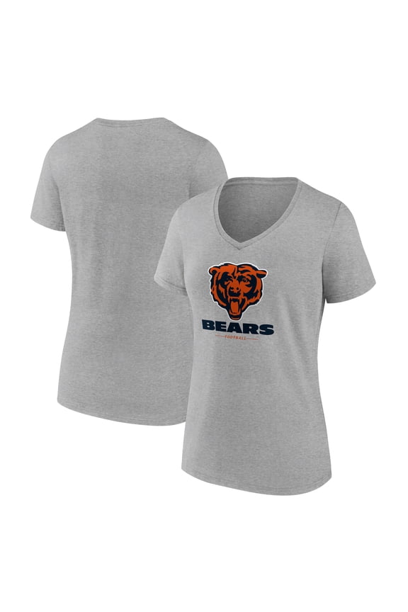 Women's Gray Chicago Bears Logo Team Lockup V-Neck T-Shirt