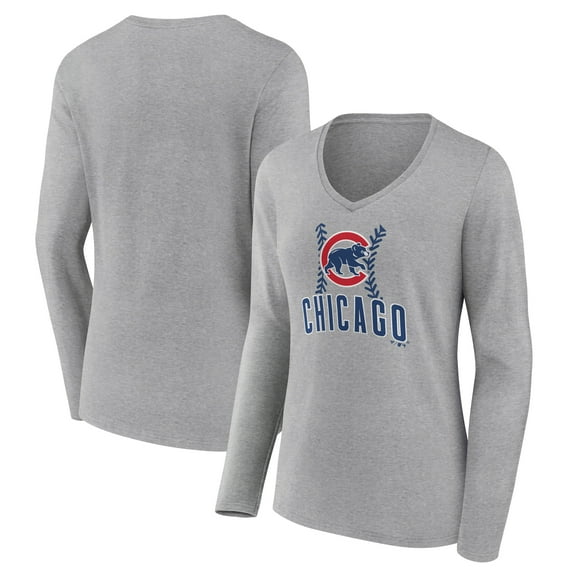 Women's Gray Chicago Cubs Fastball Long Sleeve V-Neck T-Shirt