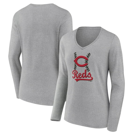 Women's Gray Cincinnati Reds Fastball Long Sleeve V-Neck T-Shirt