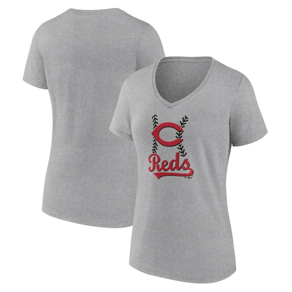 Women's Gray Cincinnati Reds Fastball V-Neck T-Shirt