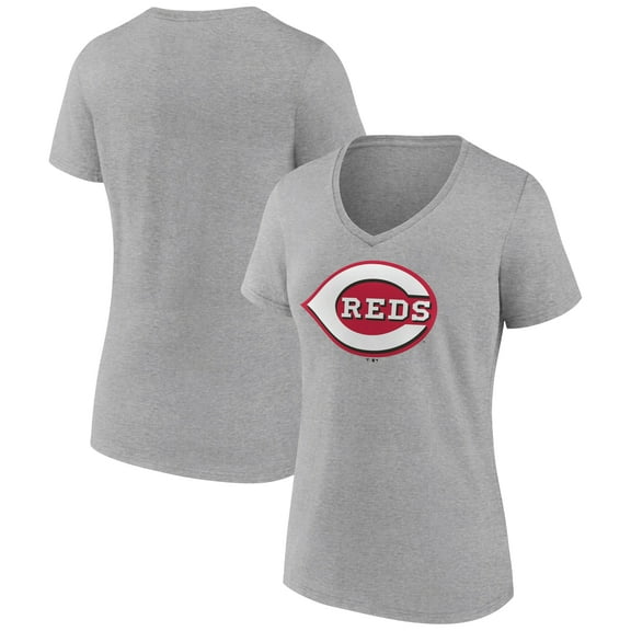 Women's Gray Cincinnati Reds Official Logo V-Neck T-Shirt