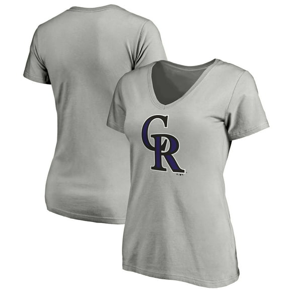 Women's Gray Colorado Rockies Official Logo V-Neck T-Shirt
