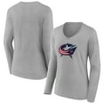 thumbnail image 1 of Women's  Gray Columbus Blue Jackets Primary Logo Long Sleeve V-Neck T-Shirt, 1 of 3