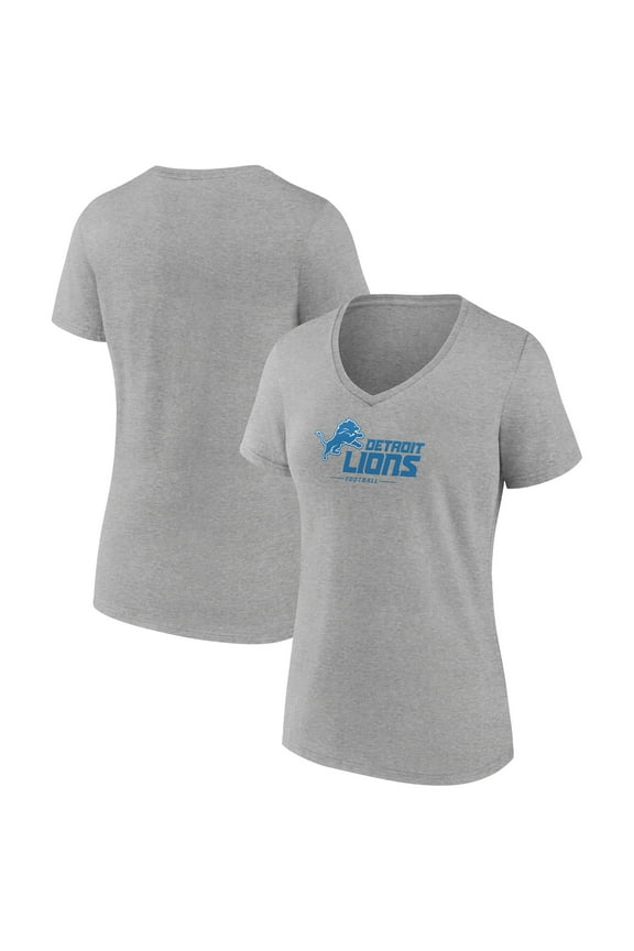 Women's Gray Detroit Lions Logo Team Lockup V-Neck T-Shirt