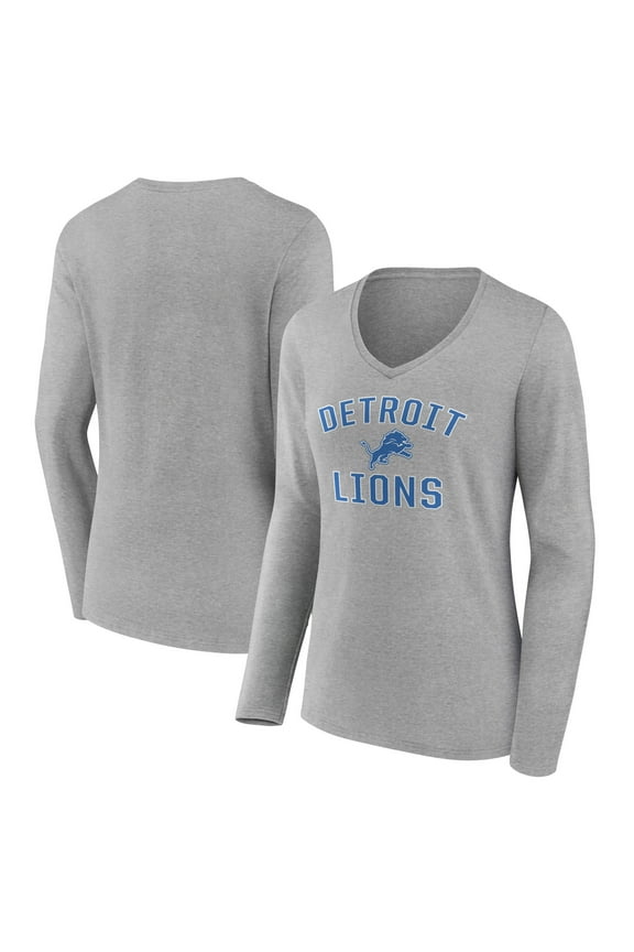 Women's Gray Detroit Lions Victory Arch V-Neck Long Sleeve T-Shirt