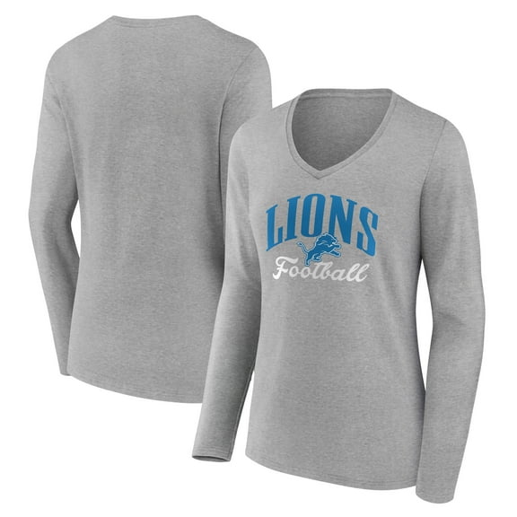 Women's Gray Detroit Lions Victory Script V-Neck Long Sleeve T-Shirt