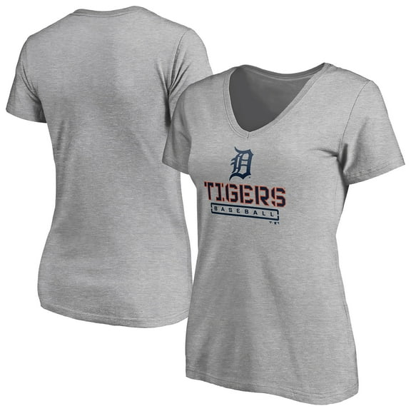 Women's Gray Detroit Tigers Evanston Stencil V-Neck T-Shirt