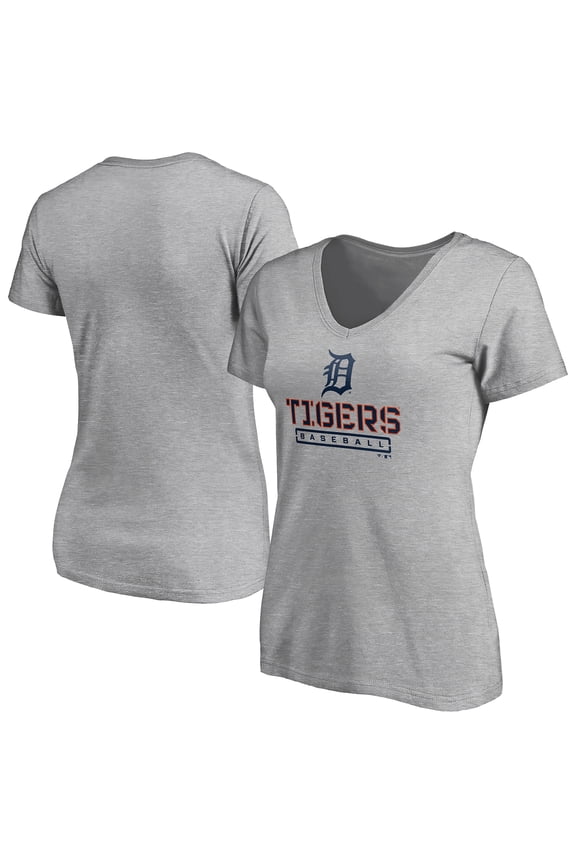 Women's Gray Detroit Tigers Evanston Stencil V-Neck T-Shirt