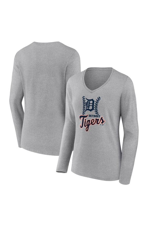Women's Gray Detroit Tigers Fastball Long Sleeve V-Neck T-Shirt