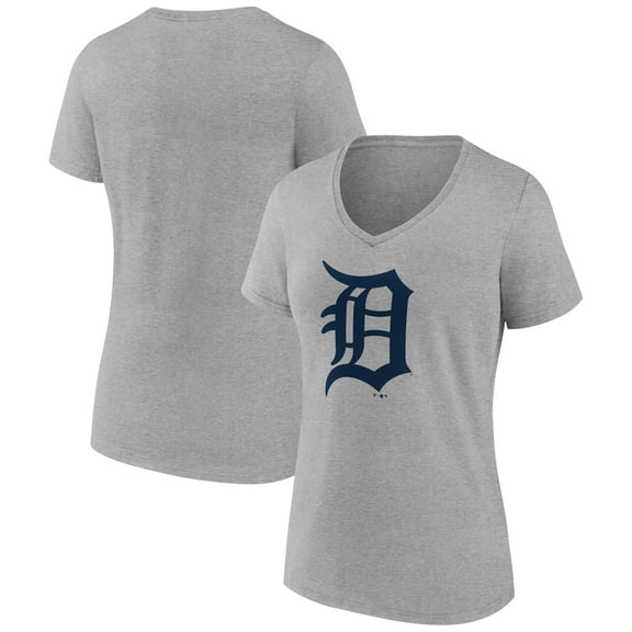 Women's Gray Detroit Tigers Official Logo V-Neck T-Shirt