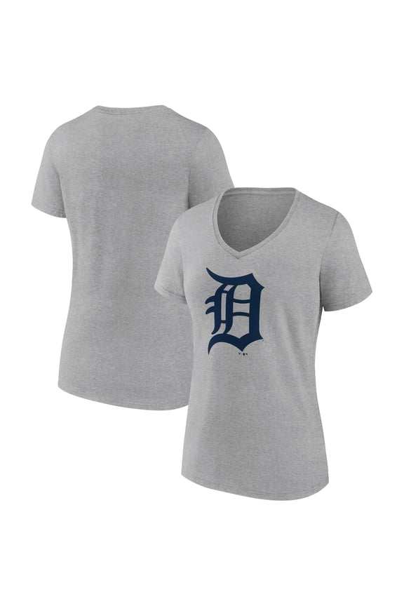 Women's Gray Detroit Tigers Official Logo V-Neck T-Shirt