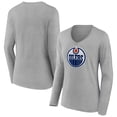 thumbnail image 1 of Women's  Gray Edmonton Oilers Primary Logo Long Sleeve V-Neck T-Shirt, 1 of 3