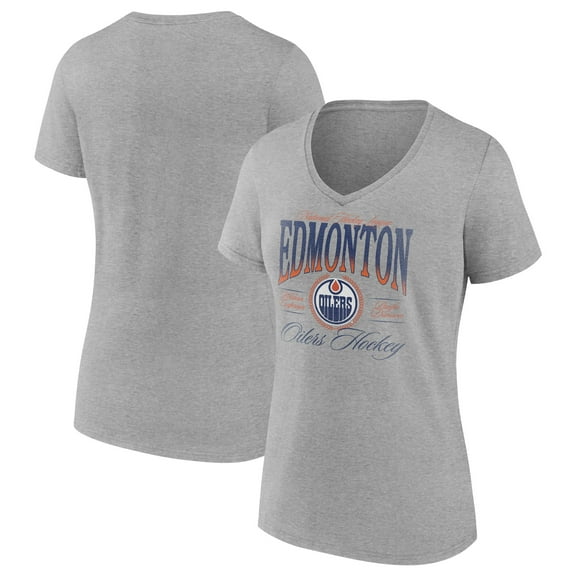 Women's Gray Edmonton Oilers Retro Script V-Neck T-Shirt