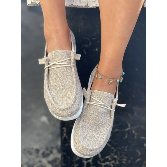 Women‘s Gray Fashionable Solid Color Slip-on Sneakers With Front Tie For Casual Wear