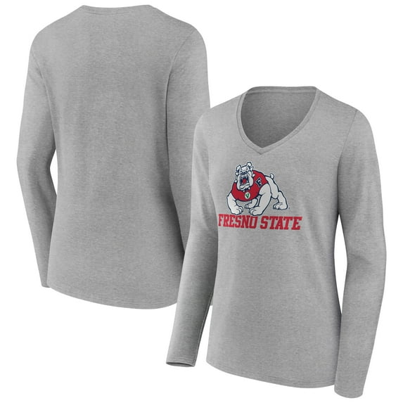 Women's Gray Fresno State Bulldogs Campus Long Sleeve V-Neck T-Shirt