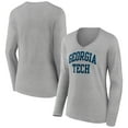 thumbnail image 1 of Women's Gray GA Tech Yellow Jackets Basic Arch Long Sleeve V-Neck T-Shirt, 1 of 3