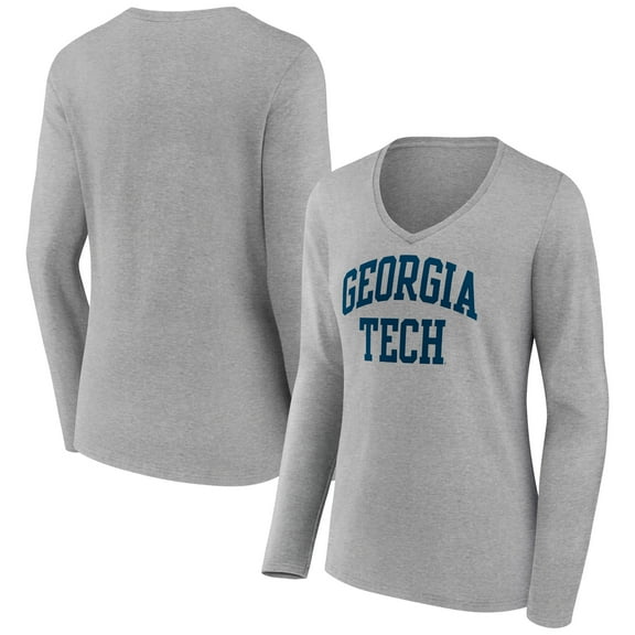 Women's Gray GA Tech Yellow Jackets Basic Arch Long Sleeve V-Neck T-Shirt