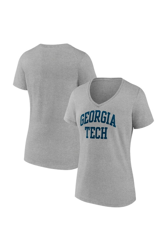 Women's Gray GA Tech Yellow Jackets Basic Arch V-Neck T-Shirt