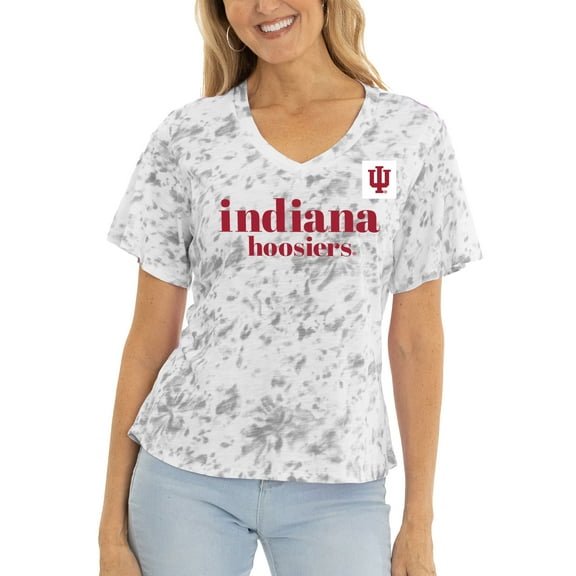 Women's Gray Indiana Hoosiers Faye Ruffle V-Neck T-Shirt