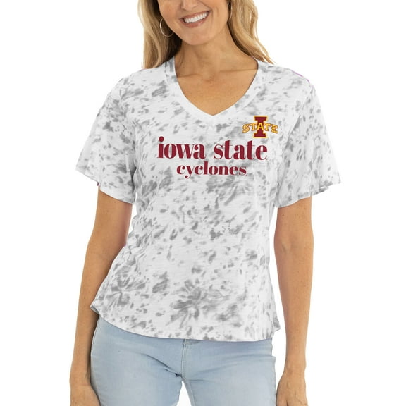 Women's Gray Iowa State Cyclones Faye Ruffle V-Neck T-Shirt